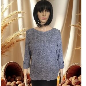 Karen Scott petite heather grey knit quarter sleeve Sweater, size L